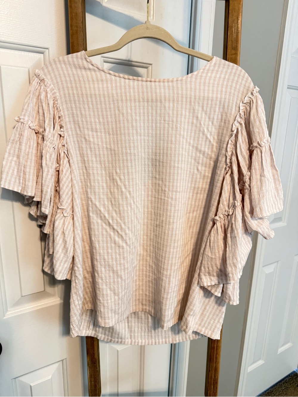 Chelsea & Theodore Pale Blush Ruffle Sleeve Blouse